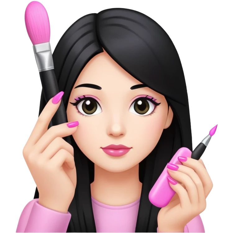 Pink Nail Tech with black long hair holding small acrylic brush emoji