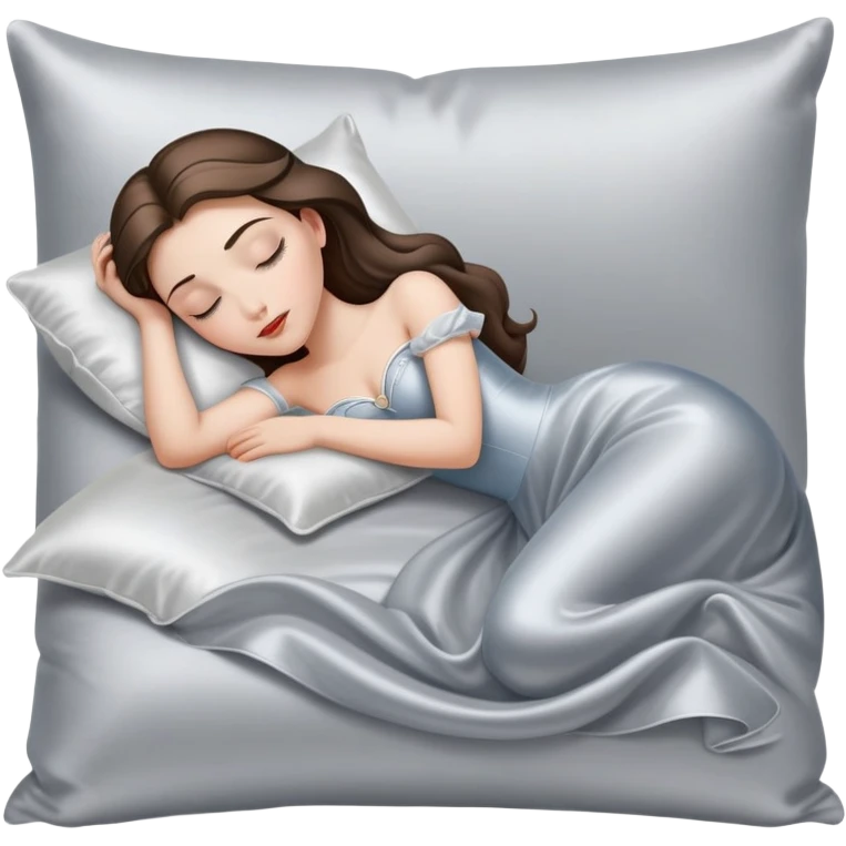 sleeping beauty brunette white girl with a silver silk pillow emoji