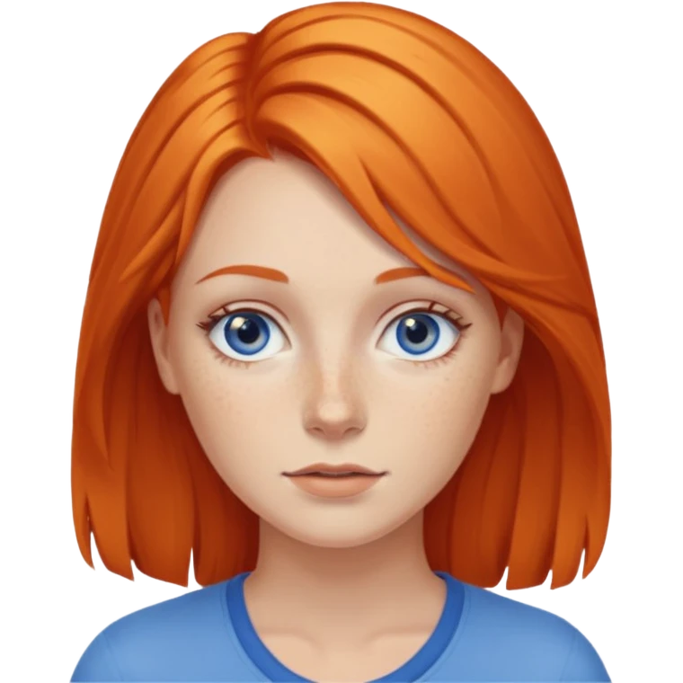 27 year old white woman, orange hair, blue eyes emoji