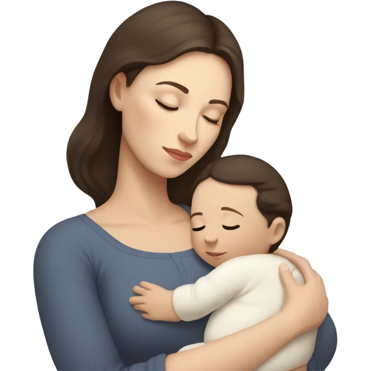 A white-skinned mom darkbrown hair and white-skinned baby sleeping   emoji