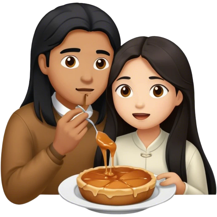 Caramel brown Guy with long black hair eating with brown hair Filipina emoji