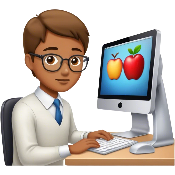 A working person working diligently in front of an Apple computer. emoji