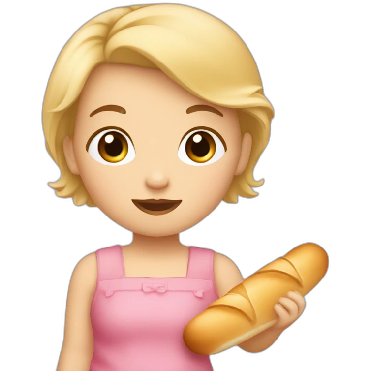 Bébé fille blonde avec baguette de pain  emoji