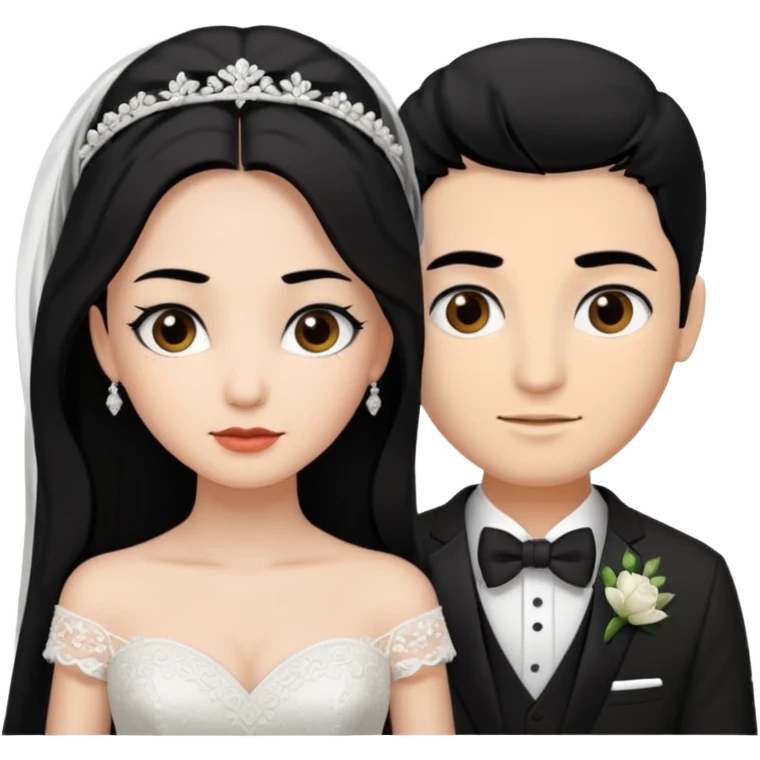 Bride with black hair black eyes and brown groom with black hair black eyes emoji