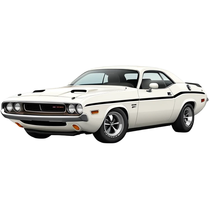 Sleek white 1971 Dodge Challenger, simplified design, complete white color scheme, slight angle showing front and side, detailed but minimalist, iOS emoji style emoji