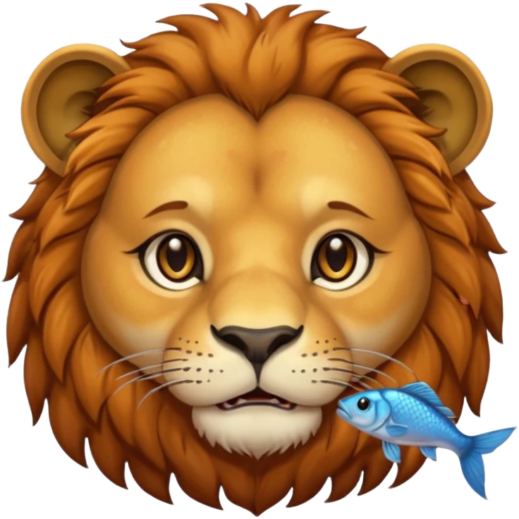  A lion eating a fish, feeling sad because it’s too small, portrait emoji