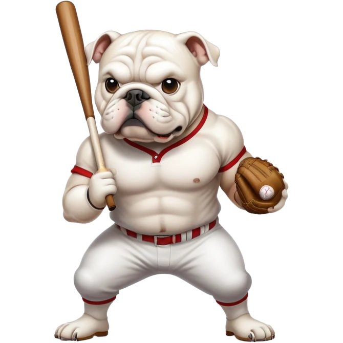 WHITE Bulldog playing baseball  emoji