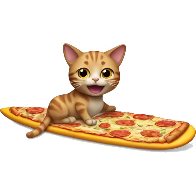 Cat eating pizza on a surfboard emoji