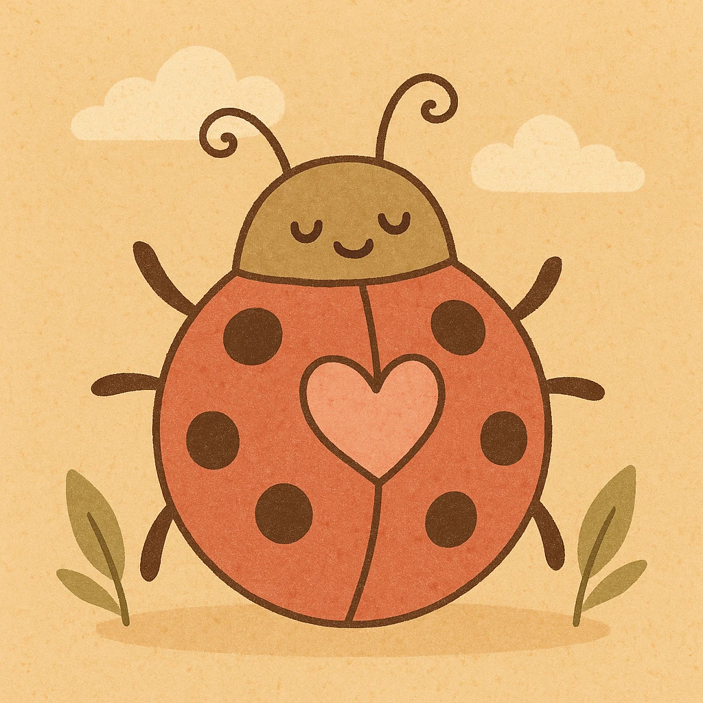 a simple love bug, minimal style, red and pink accents emoji