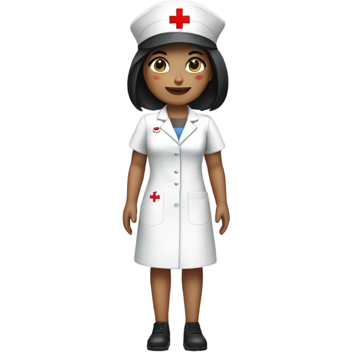 extremely short black straight hair female nurse with red cross sign hat wearing dress emoji