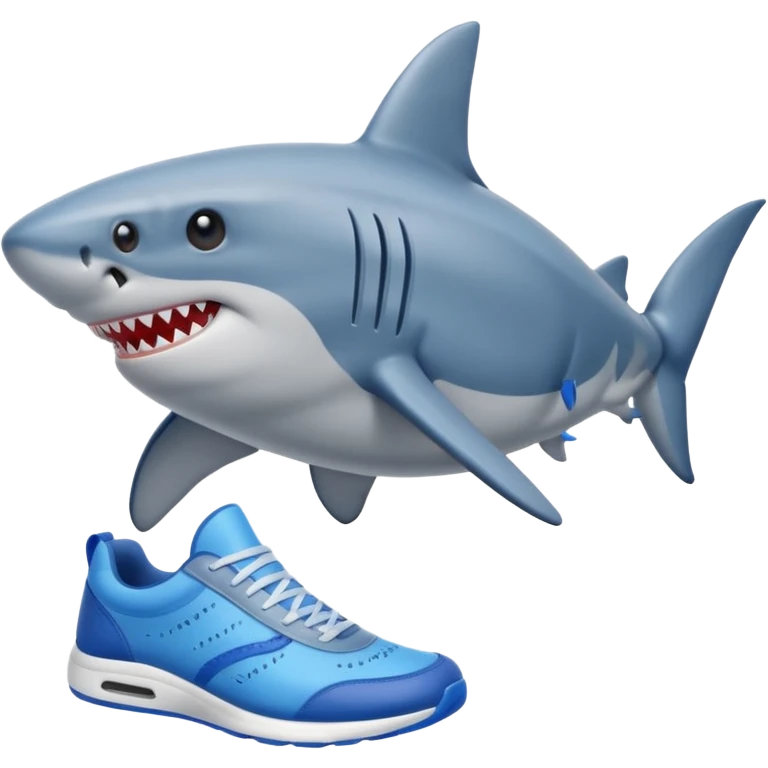 Un tiburon con tenis azules en sus dos aletas emoji
