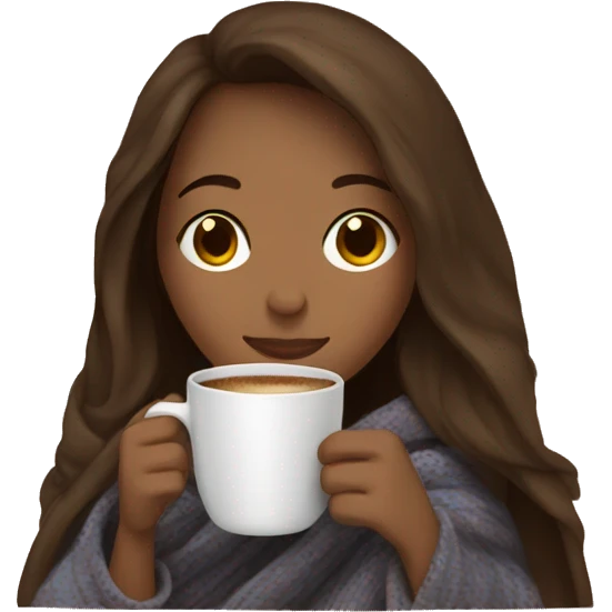 Brown hair Girl drinking coffee, with a cozy blanket emoji