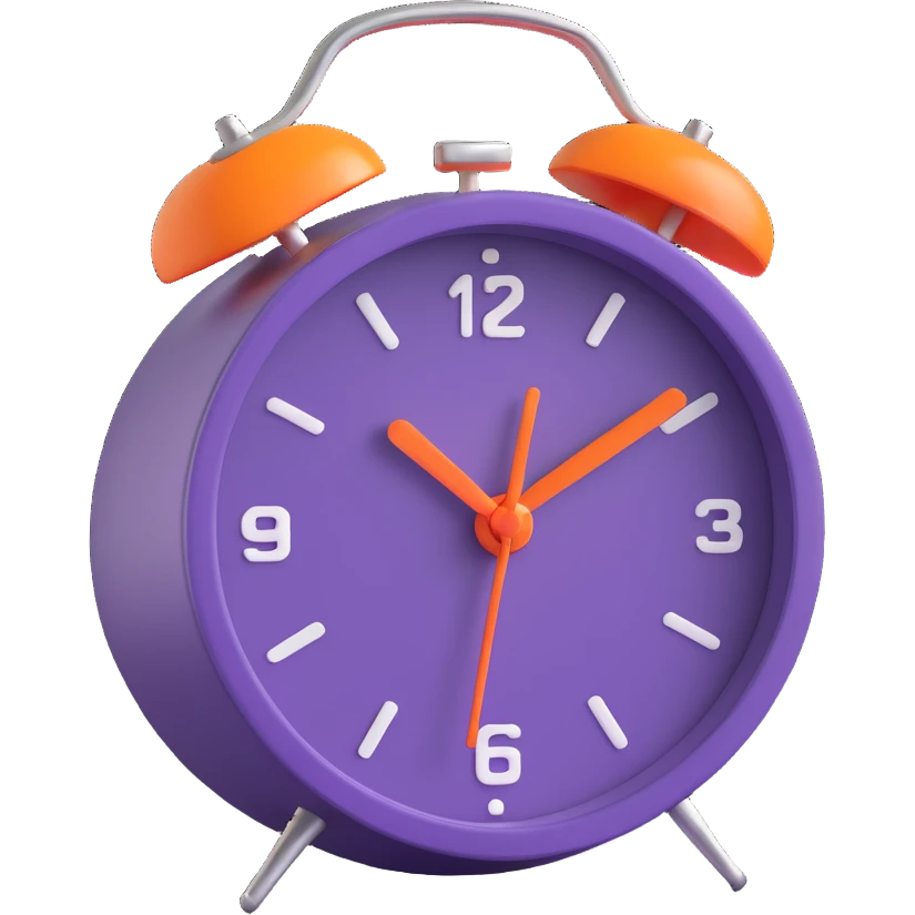 alarm principal color: #7f0fdb and #fe6601 emoji