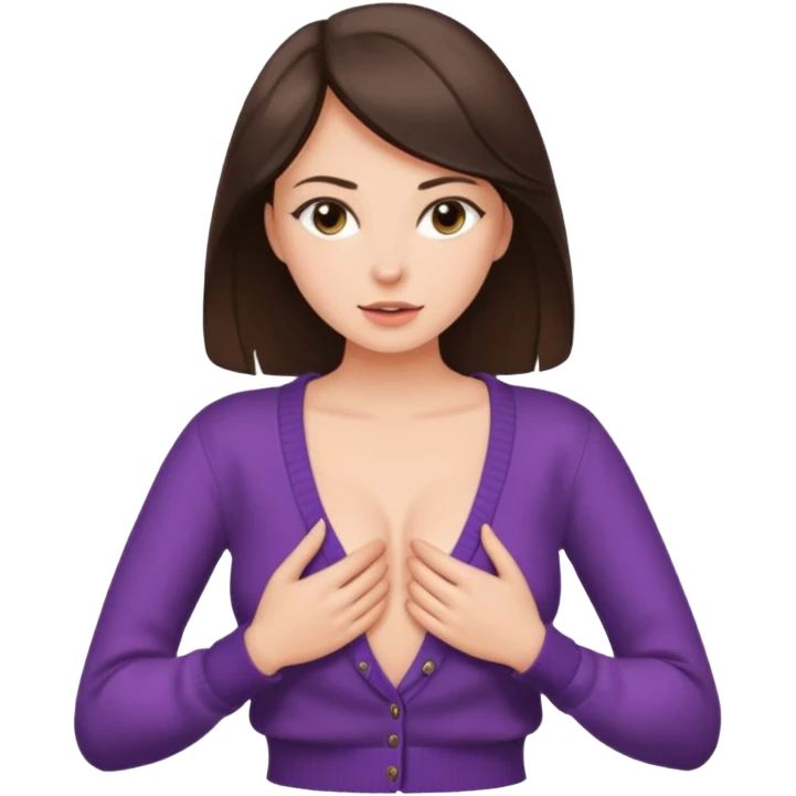 Женщина брюнетка в красивой одежде снимает кофту огаляя грудь emoji