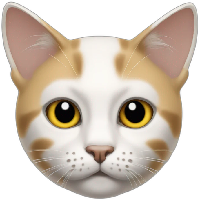 cat with white head and at the top of his head some black color, ears are white, yellow brown eyes, dirty looking emoji