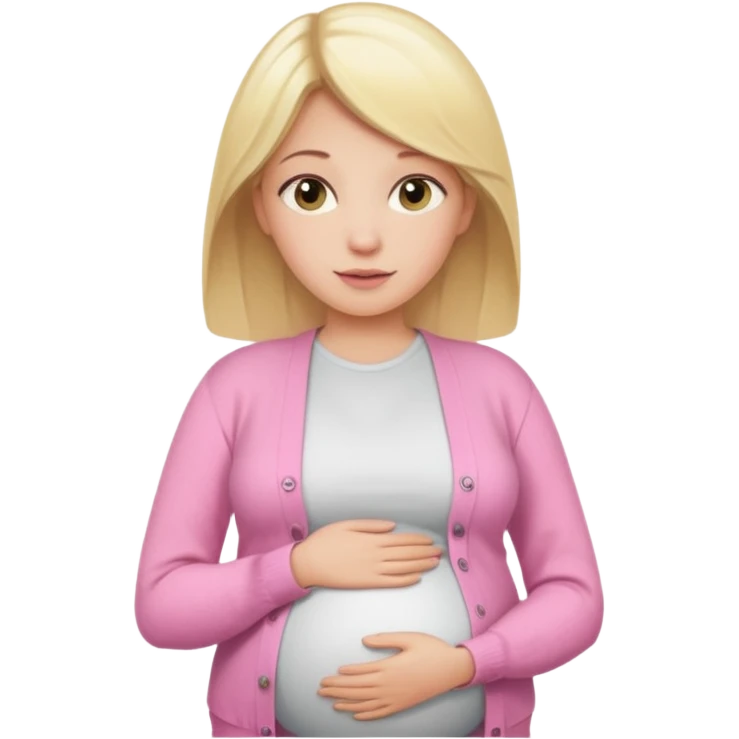 pregnant blonde with open belly, white top, and pink cardigenemoji  emoji
