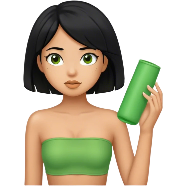 Girl with black hair and a green tube top emoji