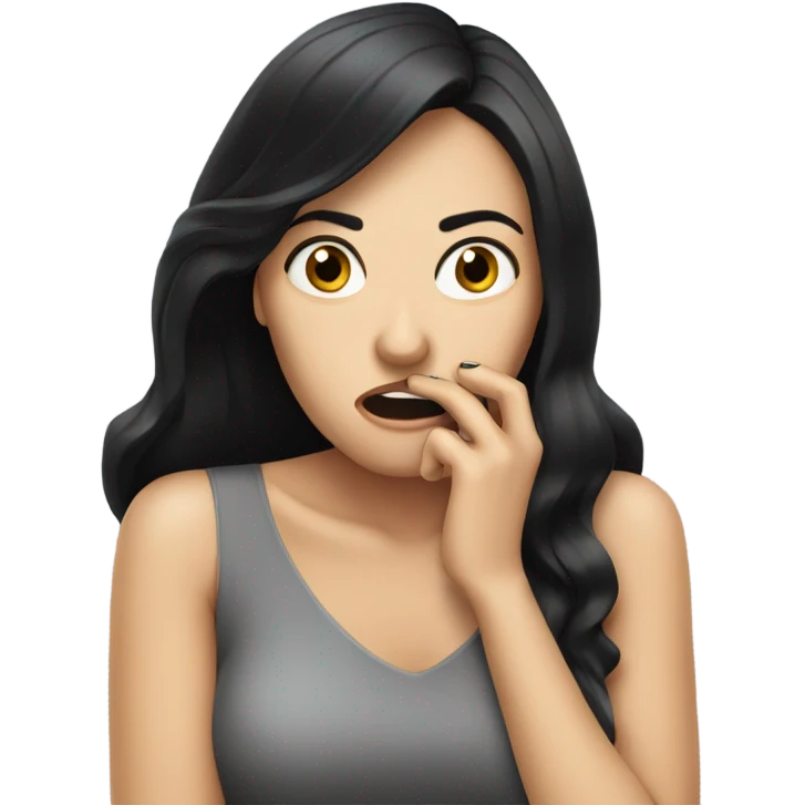 White woman with black hair biting her nails anxiously  emoji