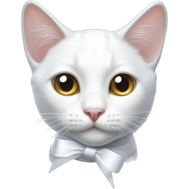 white Cat with white ribbon in ear  emoji