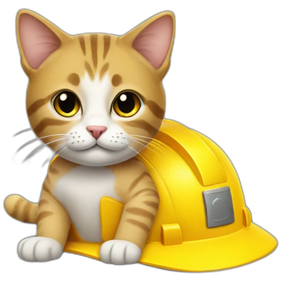 cat wearing yellow construction helmet emoji