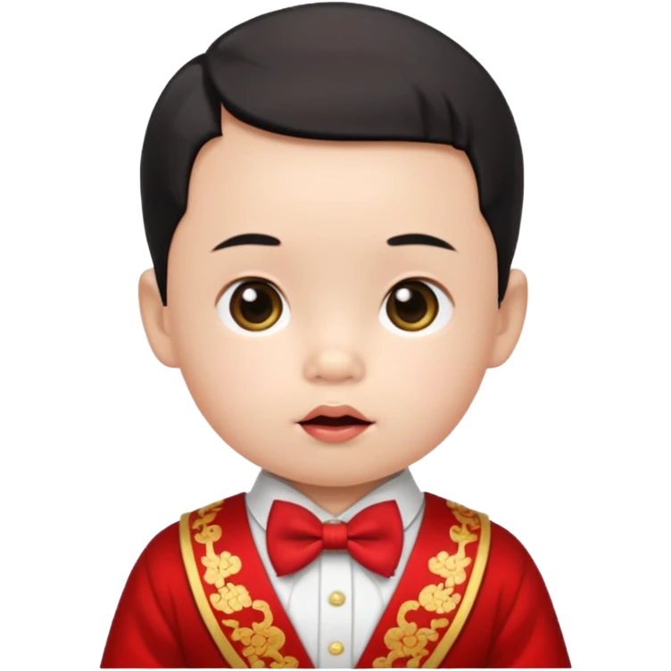 baby guy, pacifier, wearing chinese royal ancient custome, red bow tie emoji