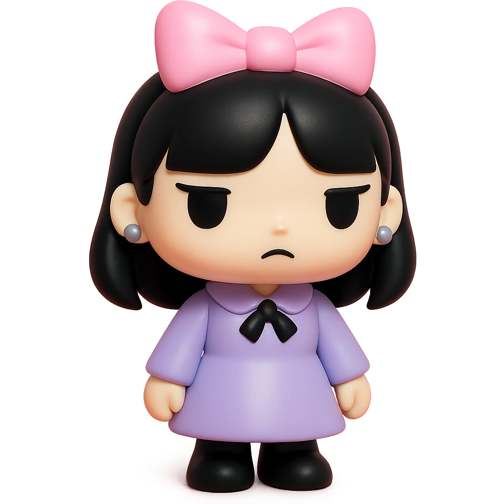 gothic girl with pink bow and silver studs, gothic style, vinyl figure, edgy and elegant emoji