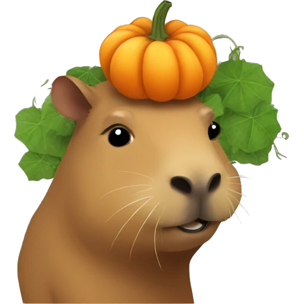 Capybara with pumpkin with vines on head emoji