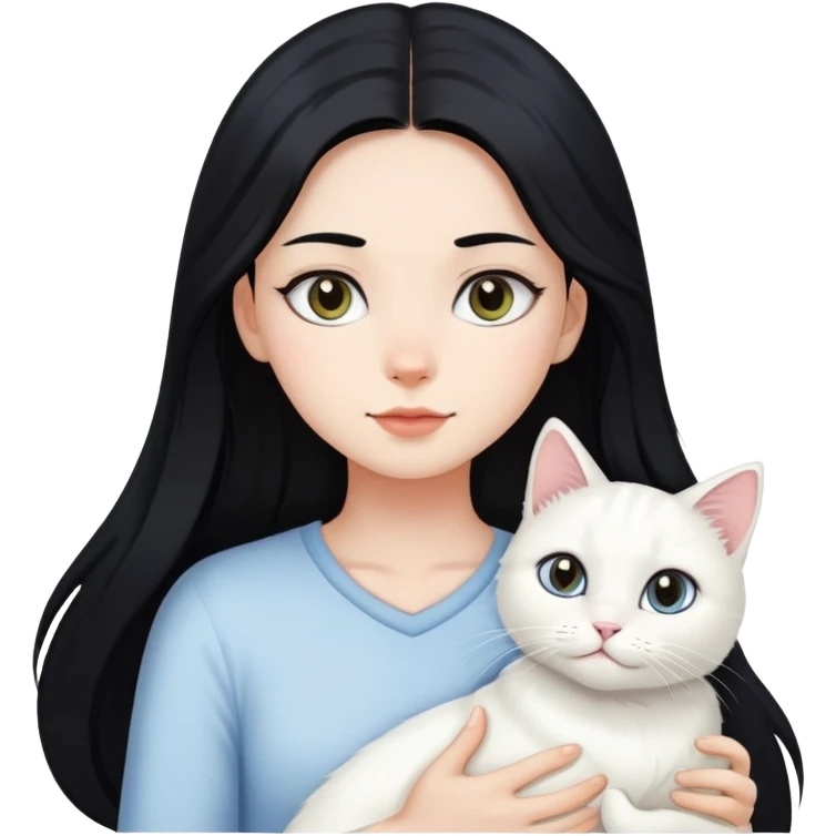 black hair girl with long hair white cat emoji