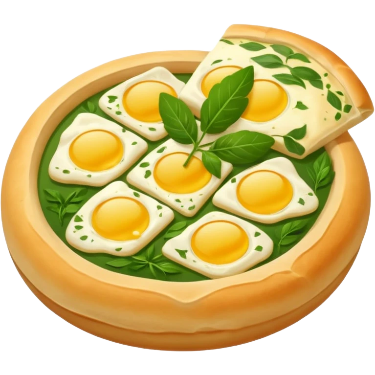Georgian cuisine avatar in bright emoji-style illustration. Khachapuri and herbs, rich golden and green colors, simple shapes, flat design, strong character. Without human emoji