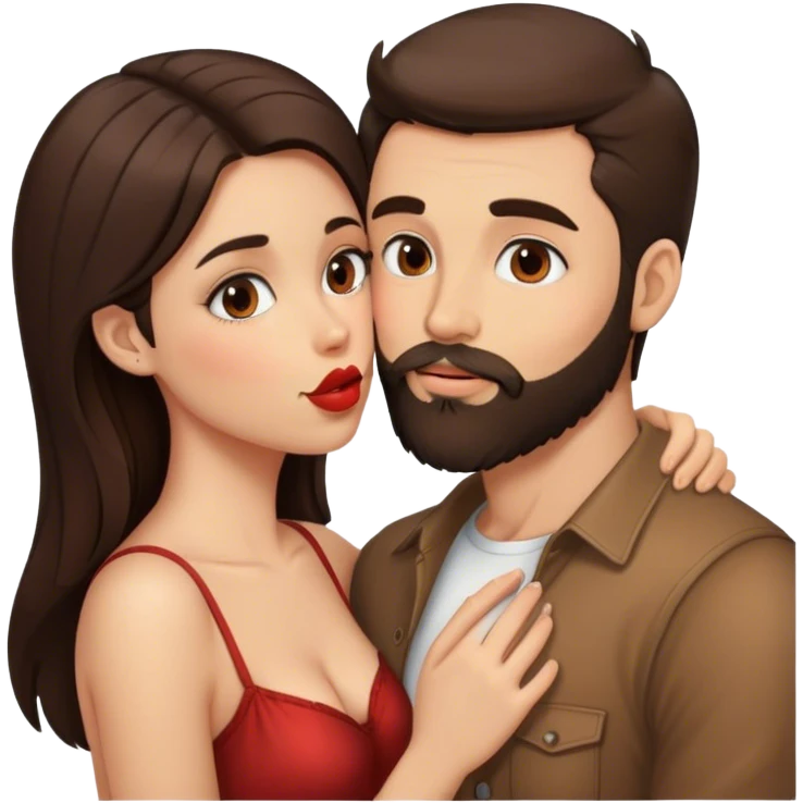 Can you make an emoji Showing a brunette girl and brunette man with a beard kissing esch other  emoji