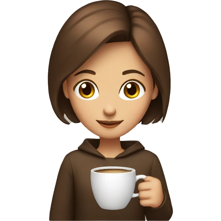 A girl with brown hair with a cup of coffee emoji