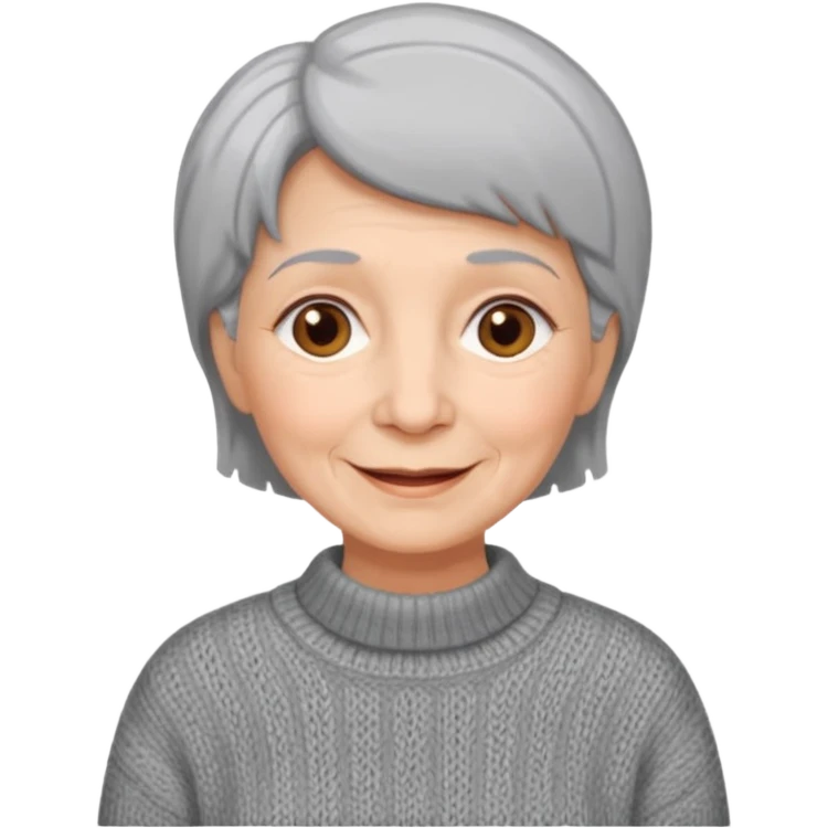 Old woman, happy, sweater, short straight hair
 emoji