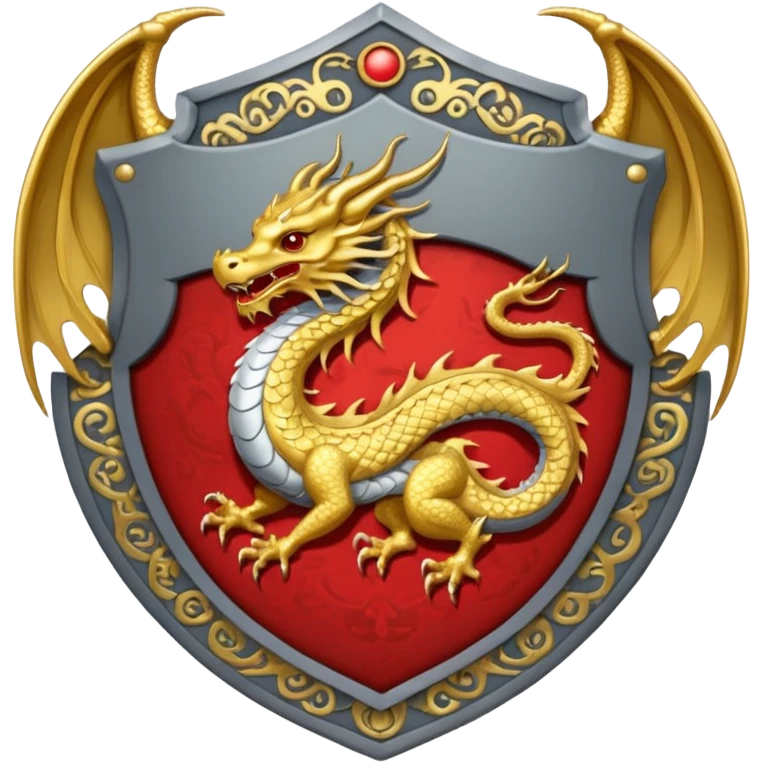 make a grey shield with a gold draging circling a japanese symbol colores emoji