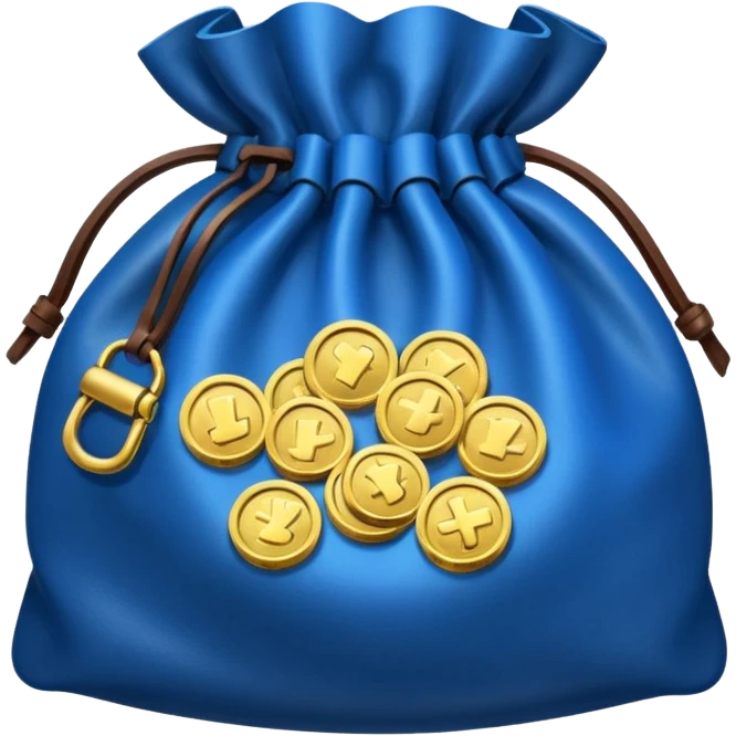 blue coins inside a leather bag  emoji