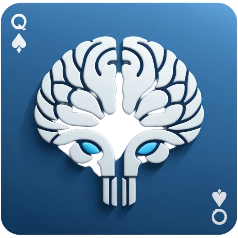 minimalist app icon, a face-down playing card, intricate back design with a stylized brain symbol in the center, monochromatic blues, isometric view, clean vector style, white background --style raw --stylize 150 emoji