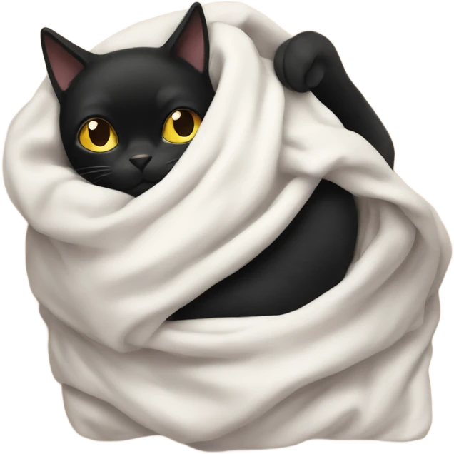 Black cat with White girl cosy under a blanket emoji