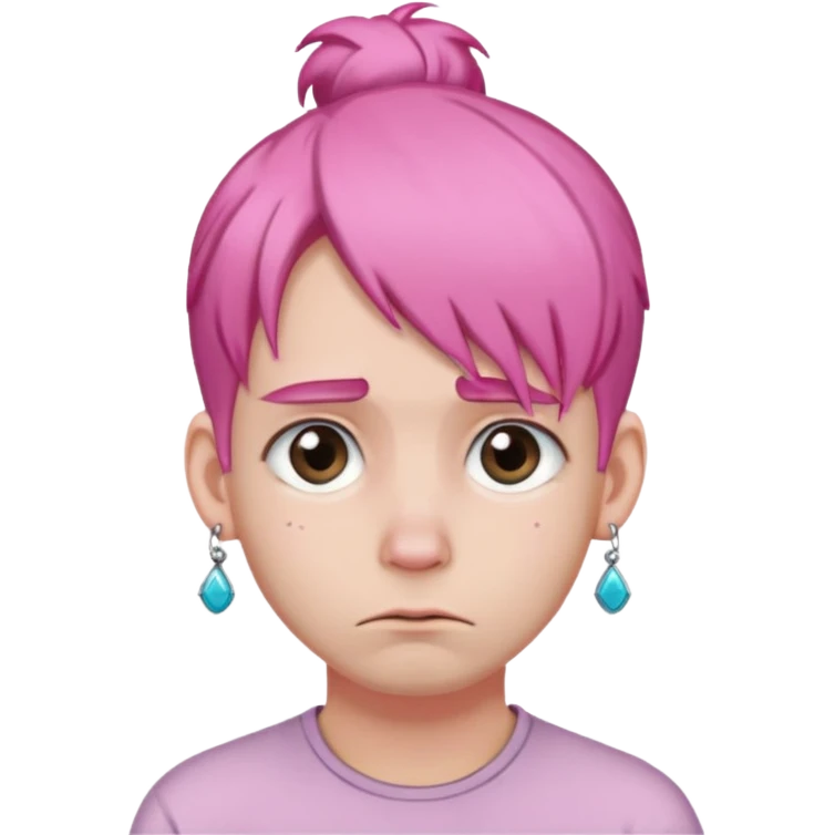  bun haired with earrings pink hair guy sad emoji