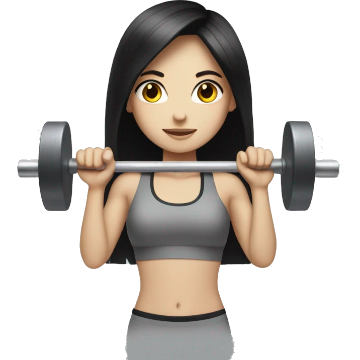 Pale girl with long black hair lifting weights emoji