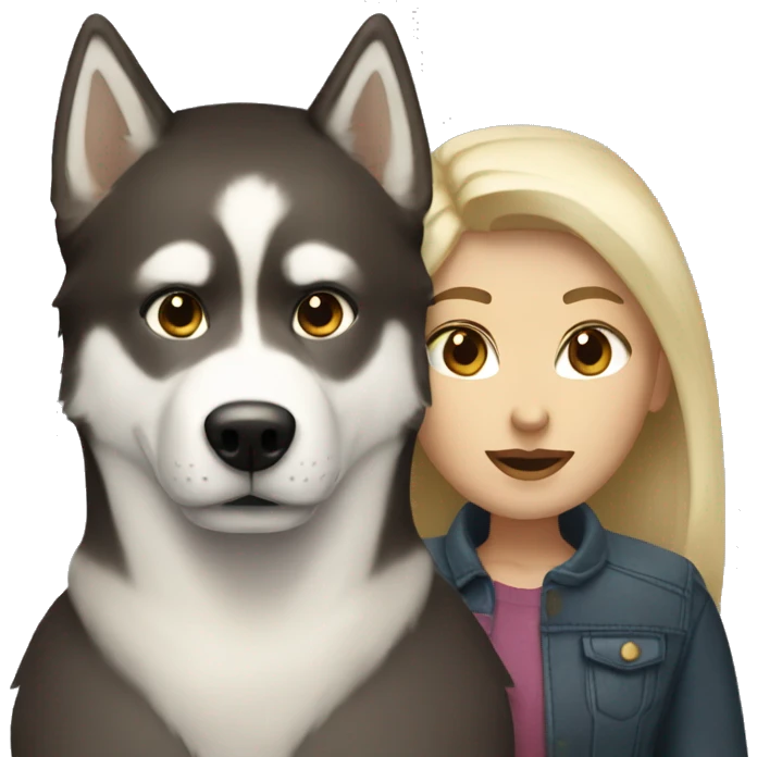 Blonde hair woman and dark brown hair white couple and a husky emoji