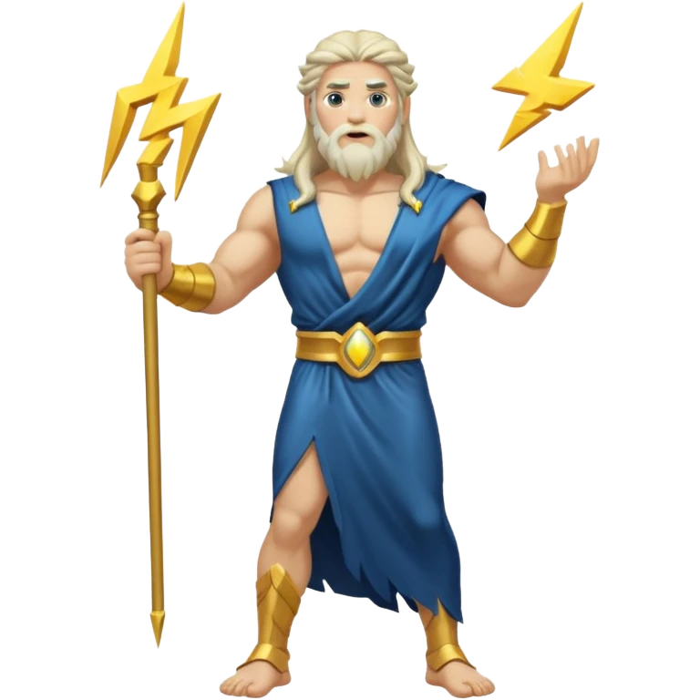 Zeus, whole body, long hair, lightinings, leaning against emoji
