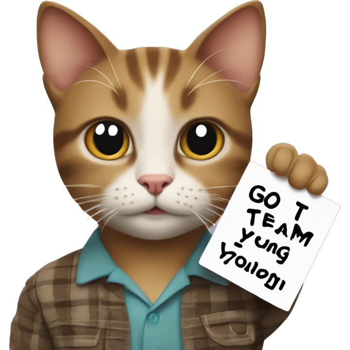 cat holding a sign that says “go team young Sheldon” emoji