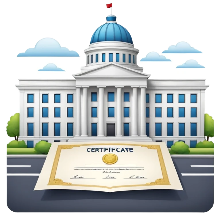 Government building with a certificate document in front emoji