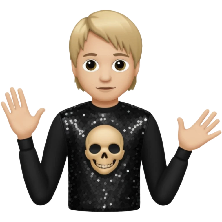 Ray Luzier from Korn with dark blonde hair, light skin, black sequin outfit emoji