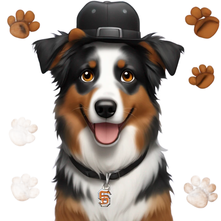 Australian shepherd with SF giants hat emoji