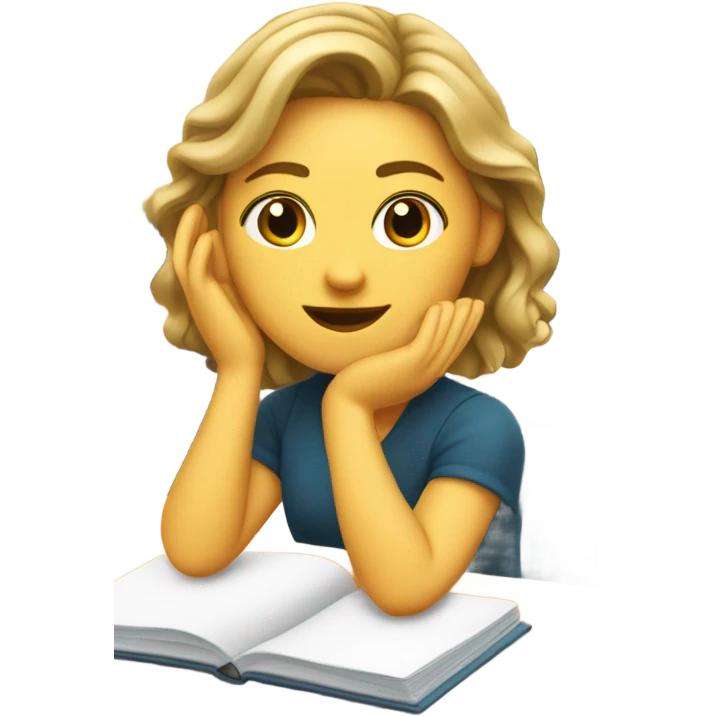 A white girl with a raised hand at a desk at school  emoji