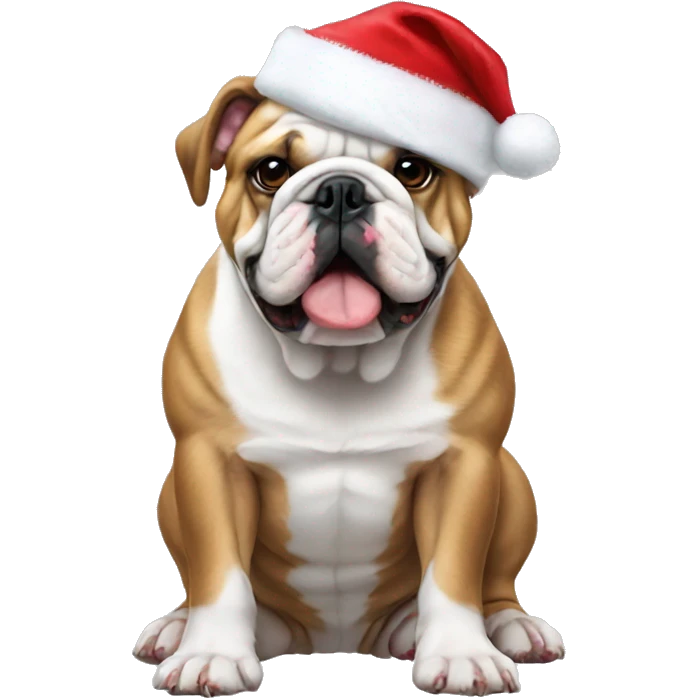 English bulldog with a Santa hat emoji