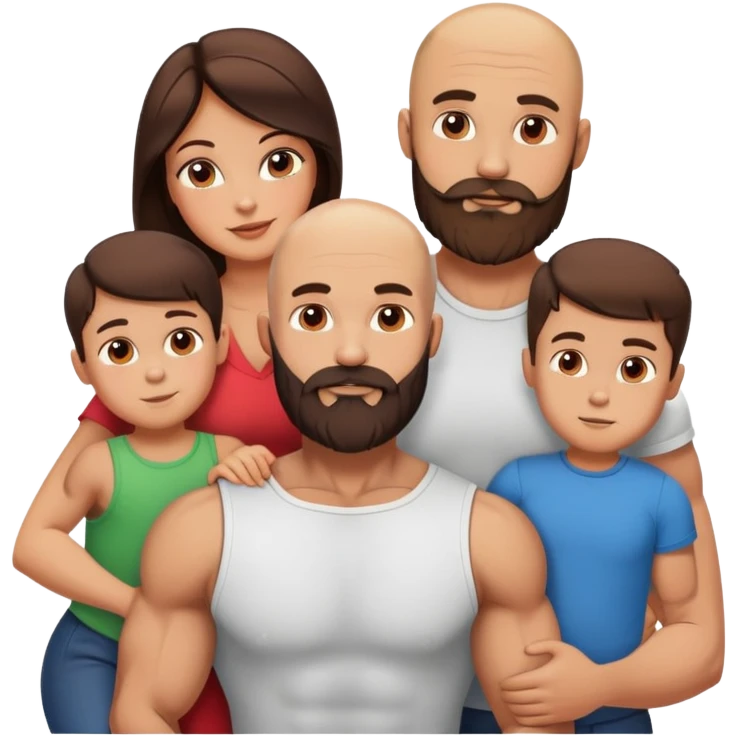 Muscular Bald man with a beard in love with his hot brunette wife and 3 sons emoji