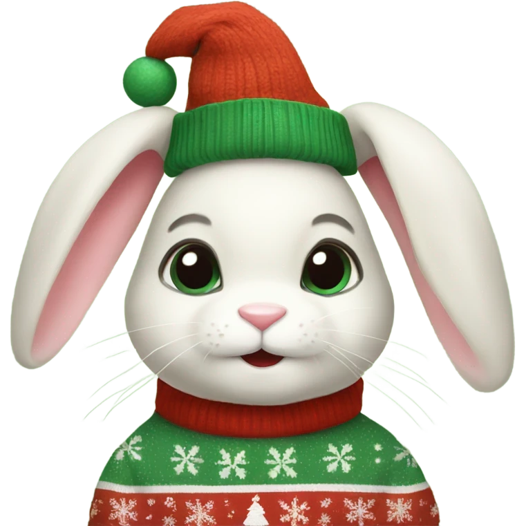 A cute bunny in a Christmas sweater emoji