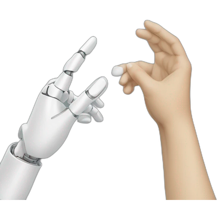 Human and robot fingers touching in style of creation of Adam’s fingers emoji