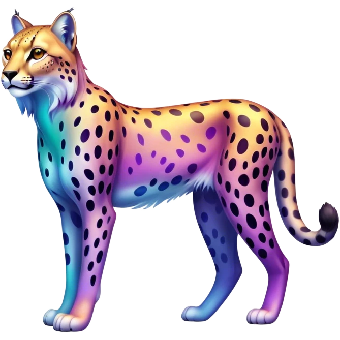Colorful vibrant transparent iridescent luminescent ethereal fantasy-lynx-cheetah-animal, full-body emoji